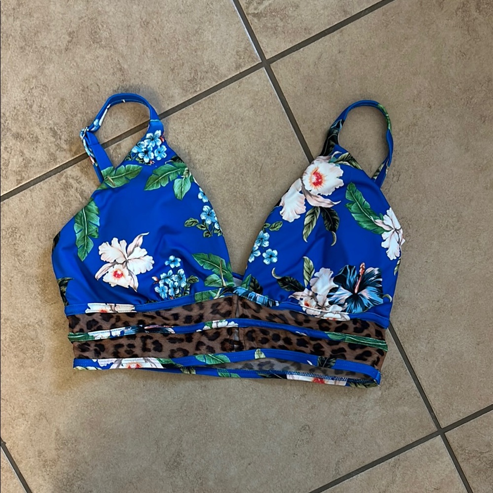 Blue Floral Bikini Top